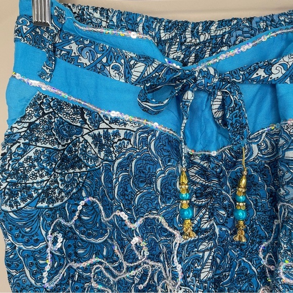 NWOT JUNGLEE BILLEE BOUTIQUE Cotton Boho Shorts with Beaded Ties - Picture 2 of 5